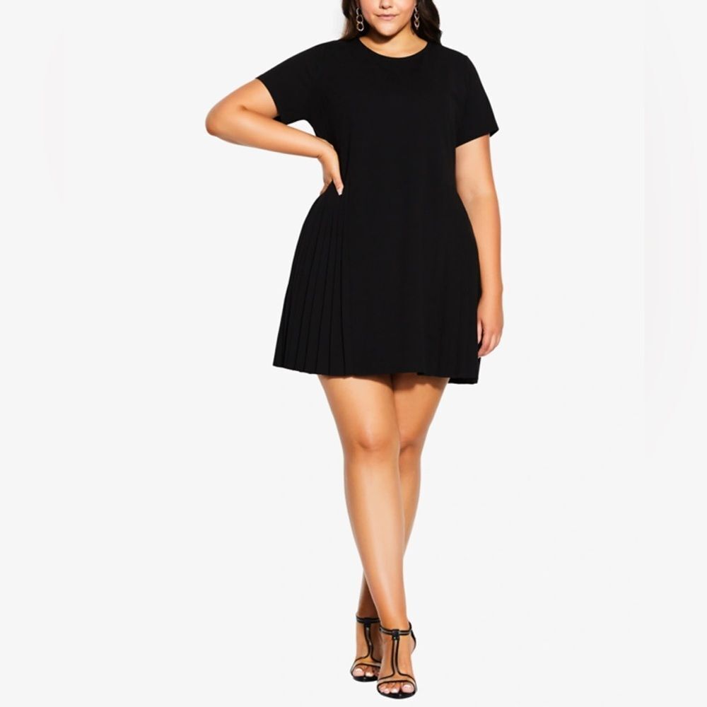City Chic Black Crisp Short Sleeve Pleated Dress